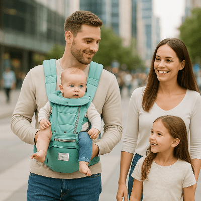 Famille et porte bebe ergonomique vivo vert