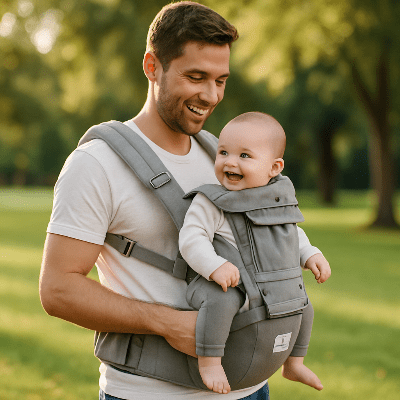 Papa et porte bebe ergonomique vivo gris