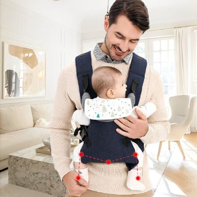 Papa souriant et bébé avec porte bébé adorababy face porteur