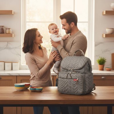 famille avec sac a dos sac a langer kaki