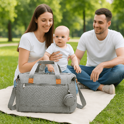 famille avec sac a langer bebe somae™ gris