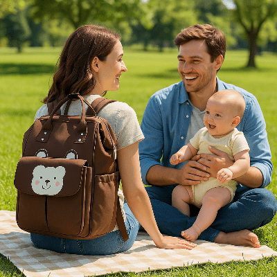 famille et sac dos sac a langer marron