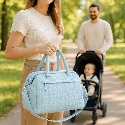 famille et sac a langer bébé Néosac™-bleu