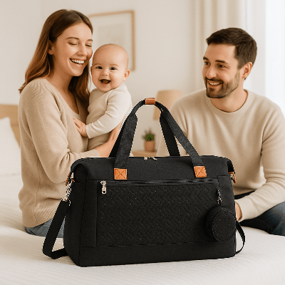 famille et sac a langer bebe noir
