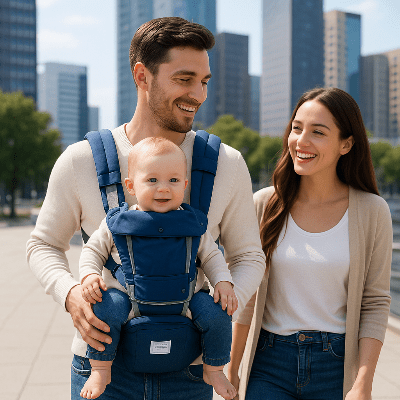 famille et porte bebe ergonomique vivo bleu