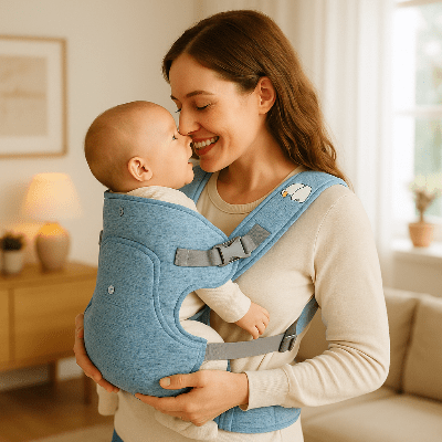 maman-avec-porte-bébé-bleu