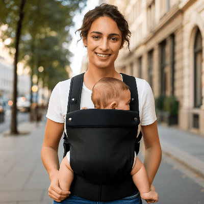 maman avec porte bébé naissance en ville