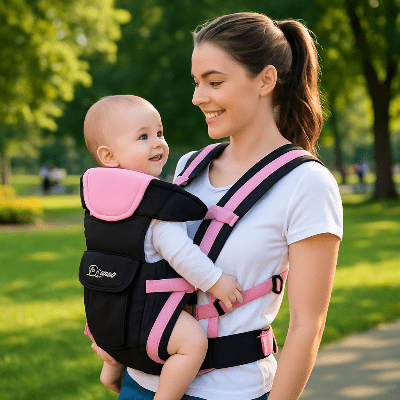 maman et porte bebe physiologique rose