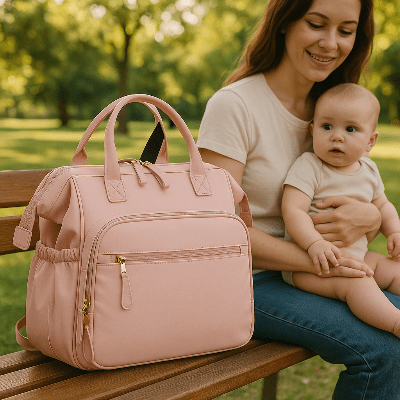 maman et sac a dos à langer Langelin™ rose