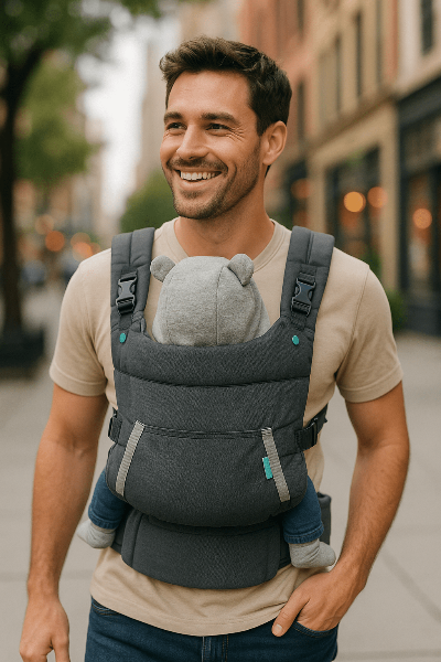 papa et bébé avec porte-bébé physiologique