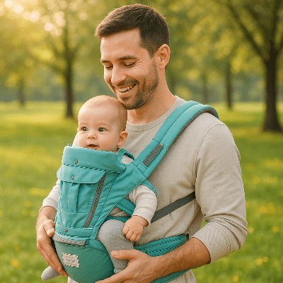 papa et porte bebe ergonomique vivo vert