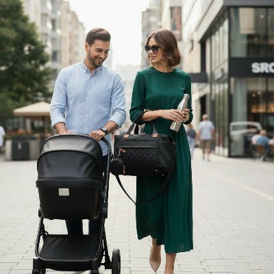 Famille avec grand sac a langer Novera™ noir