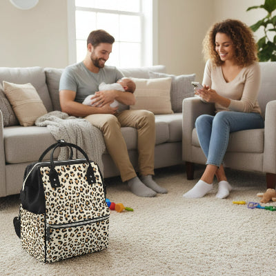 famille avec sac a dos a langer leopard Savaleora™