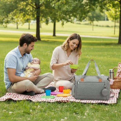 famille avec sac a langer bebe somae™ gris