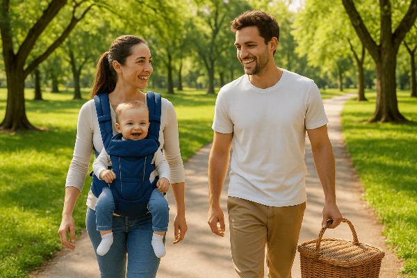 famille et porte bebe ergonomique vivo bleu