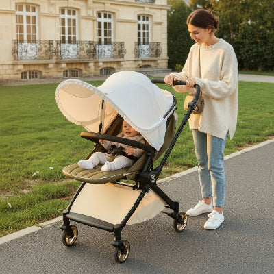 famille souriant avec ombrelles pour poussette Ombrelinéo™