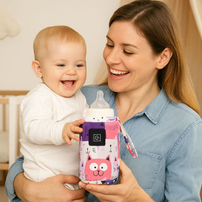 maman avec chauffe biberon portable NomadInstant™ rose
