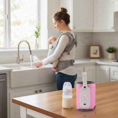 maman avec Chauffe biberon usb ChauffeZen™ rose