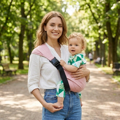 maman avec porte bebe de hanche tendreport™ Rose