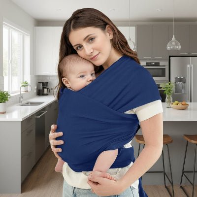 maman avec porte bebe echarpe lunel™ bleu