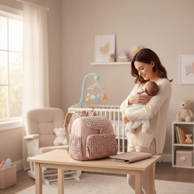 maman avec sac a dos a langer CoconBag™ rose