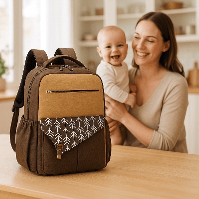 maman avec sac a langer a dos