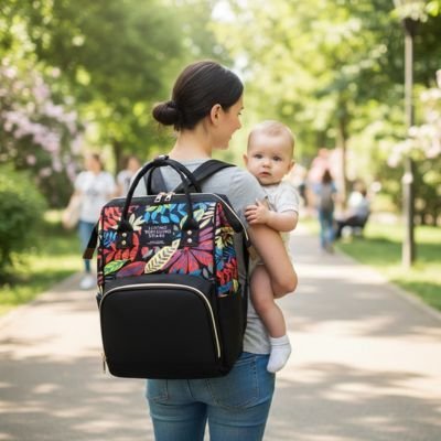 maman avec sac a langer dos NomElegance™ noir