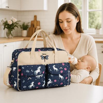 maman avec sac bebe à langer Elbor™ licorne