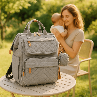 maman avec sac a langer sac a dos Luvon™ gris clair