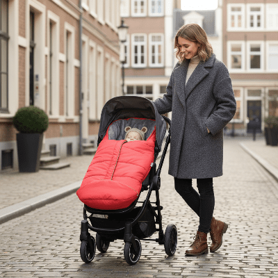 maman et bebe dans poussette chanceliere Veloursine ™ rouge