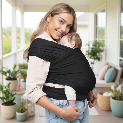 maman et echarpe de portage facile a enfiler Faciliwrap™ noir