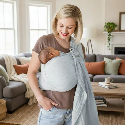 maman et echarpe de portage sling Natiloo™ gris