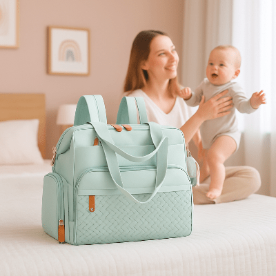 maman et sac a dos langer Urbanila™ vert