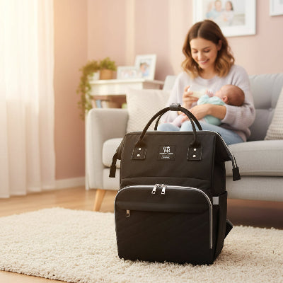maman et sac a langer bebe a dos Miniya™ noir