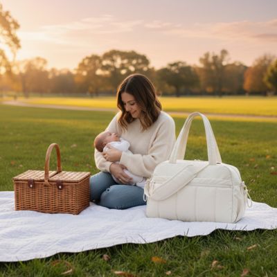 maman et sac a langer beige Beigessens™ au parc