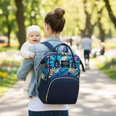 maman et sac a langer dos NomElegance™ Bleu