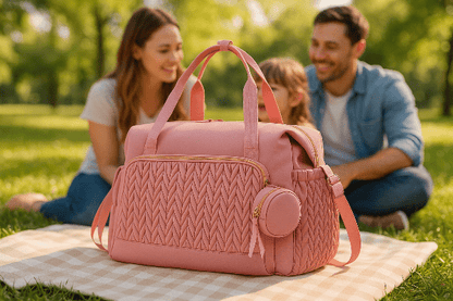 maman et sac à langer bebe soanell rose