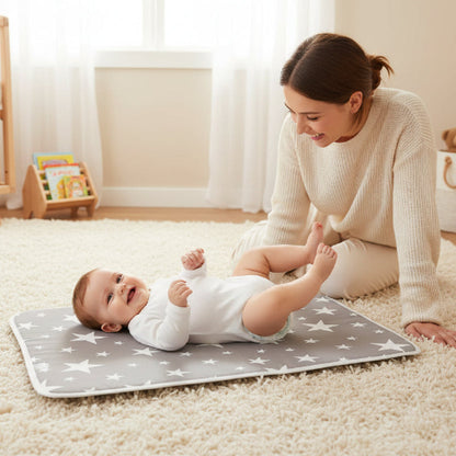 maman souriant et tapis de change nomade Baladoucio™