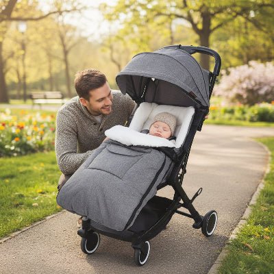 papa avec bebe dans chanceliere hiver pour poussette Frozidou™