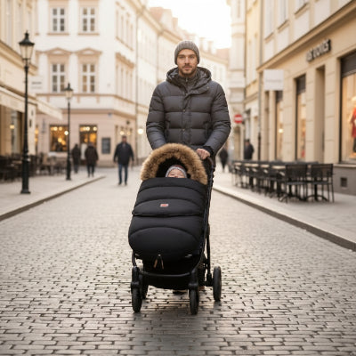 Papa avec bebe dans chanceliere pour bebe Doucinou™ noir