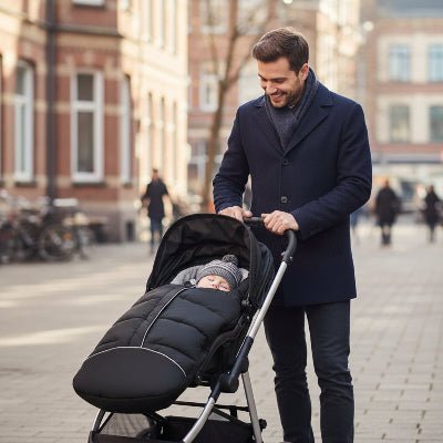 papa avec bebe endormi dans poussette chanceliere Veloursine ™ noir