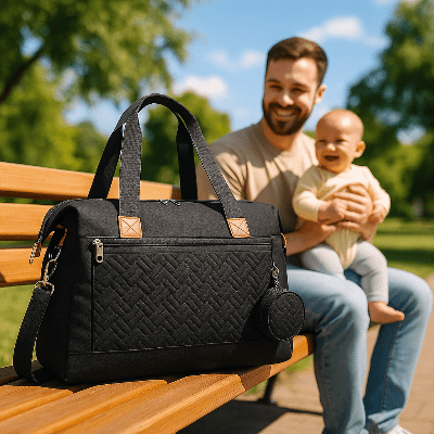 papa avec sac a langer bebe noir