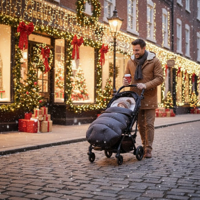 Papa en ville avec bébé dans chanceliere cosy Nivor™
