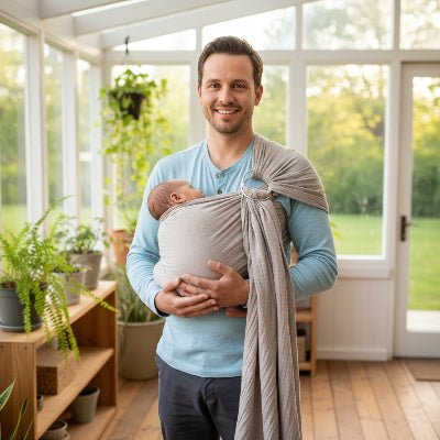 papa et écharpe de portage nouveau-ne Tendralin™ Kaki
