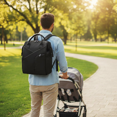 papa et sac à dos à langer imperméable Bebedry™ noir