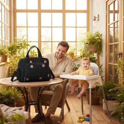 papa et sac a langer ourson Tendressens™ Noir 